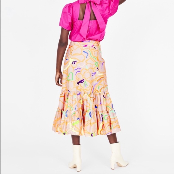 TANYA TAYLOR Women's Katli Floral Print Tiered MIDI Flounced Skirt Size 4 - Picture 3 of 10